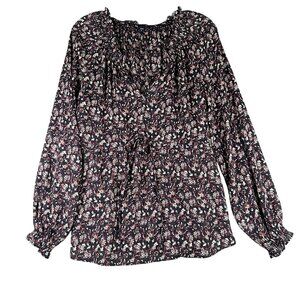 Gap Blouse Womens Medium Blue Floral Long Sleeve Drawstring Waist Peasant‎ Top